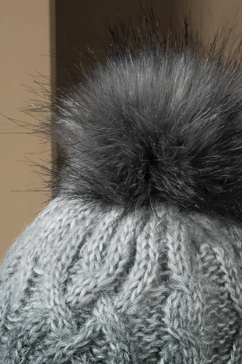 Ombre colored cable knitted Beanie: SNOW BALL