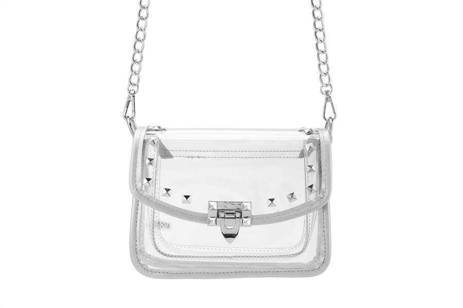 Ladies Clear See Thru Shoulder Crossbody Handbag: Silver