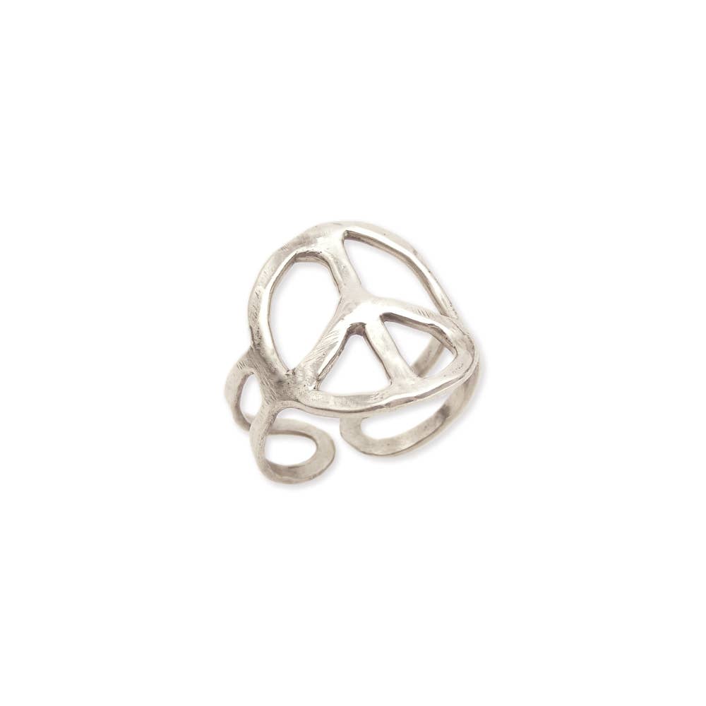 Woodstock Vibes Silver Peace Sign Ring